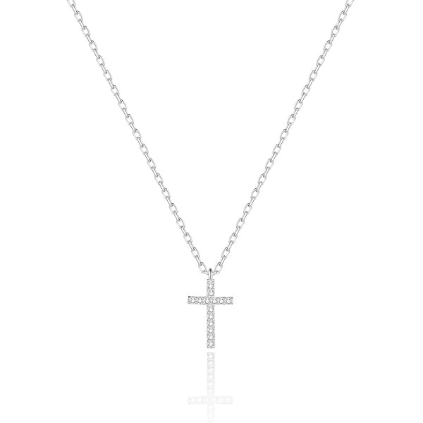 Silver crystal cross pendant necklace