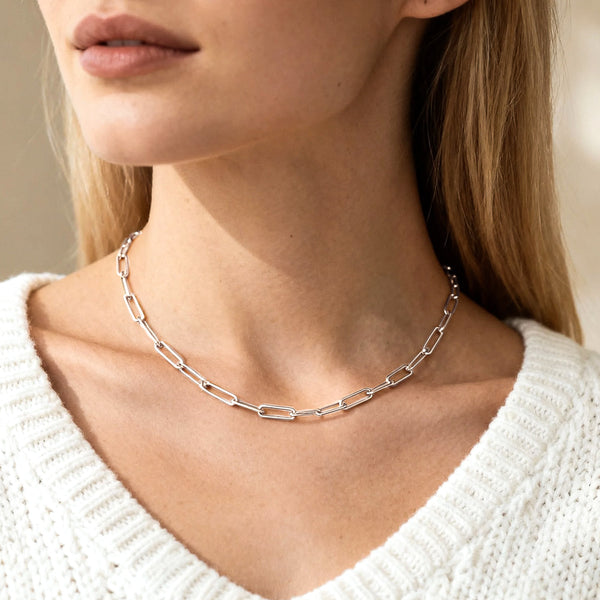 スターリングシルバーペーパークリップチェーンネックレス | Classy
