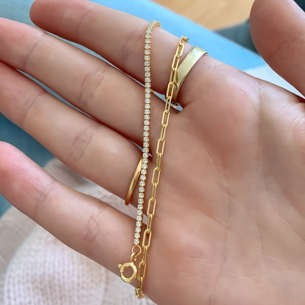 10K gold vermeil crystal cable chain bracelet details
