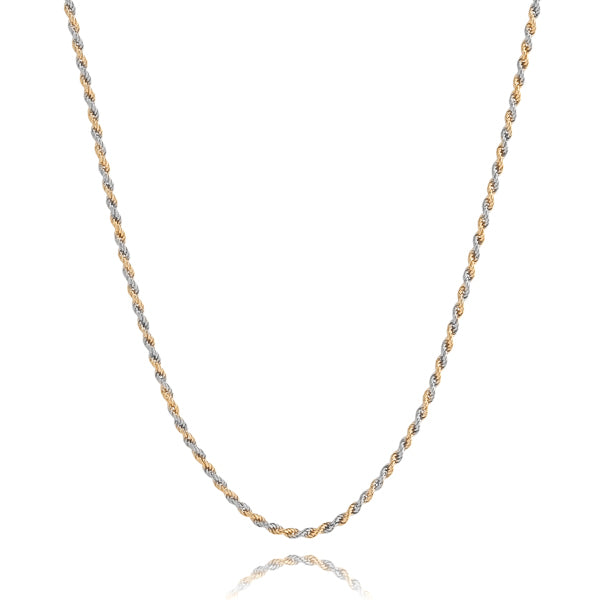 2mm two-tone gold and silver rope chain necklace