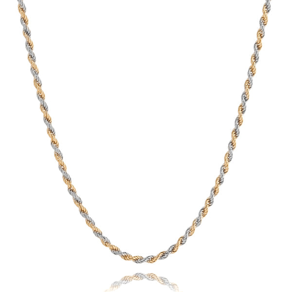 3mm two-tone gold and silver rope chain necklace