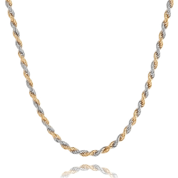 5mm two-tone gold and silver rope chain necklace