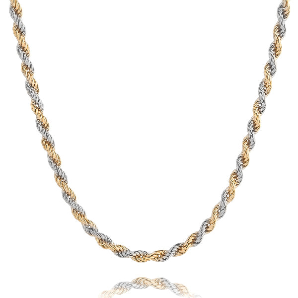 6mm two-tone gold and silver rope chain necklace