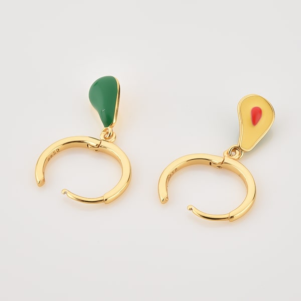 Avocado mini hoop drop earrings detail