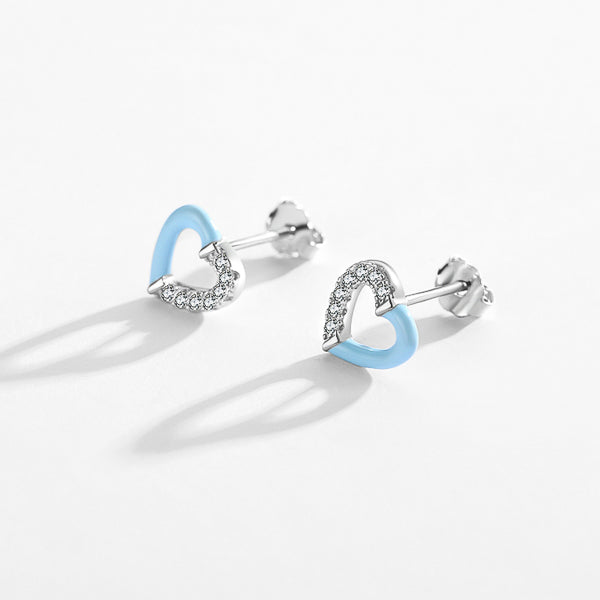 Baby blue heart stud earrings