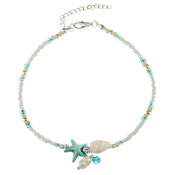 Beaded Ocean Anklet With Seashell, Starfish & Pearl