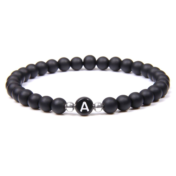 Black beaded initial letter bracelet