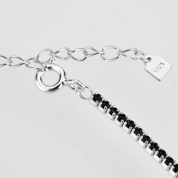 Details of the silver tennis choker necklace with black cubic zirconia stones