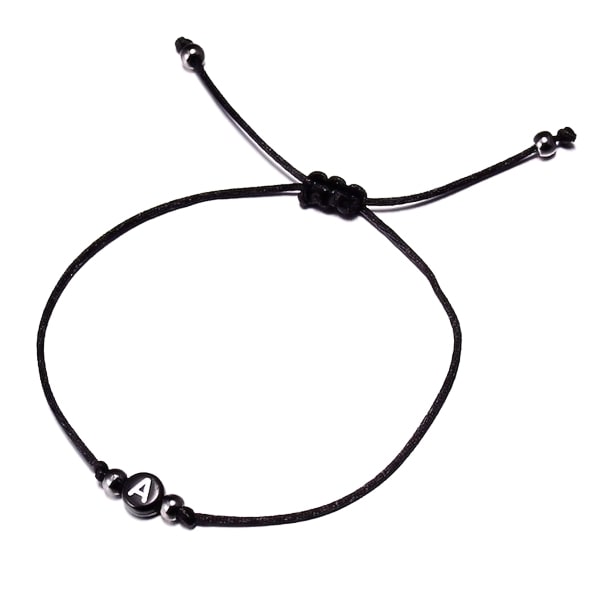 Black macrame initial letter bracelet