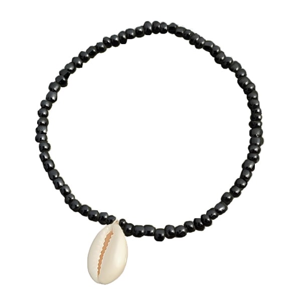 Black beaded seashell anklet