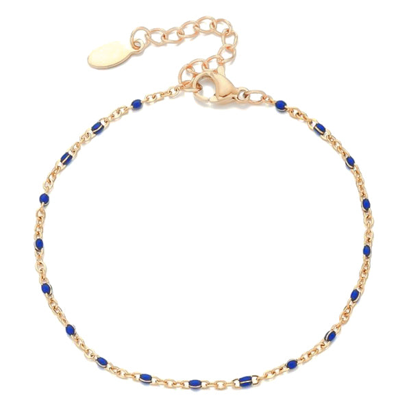 Blue beaded gold chain bracelet