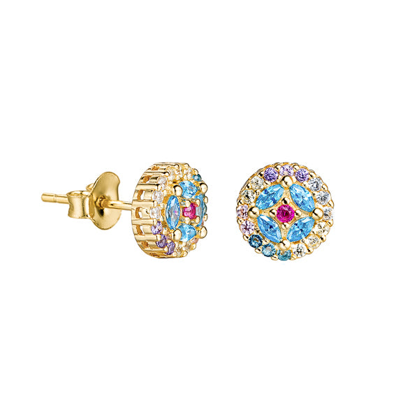 Blue crystal pavé flower stud earrings