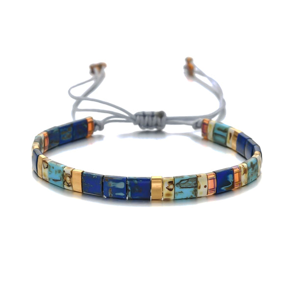 Blue flat square bead bracelet