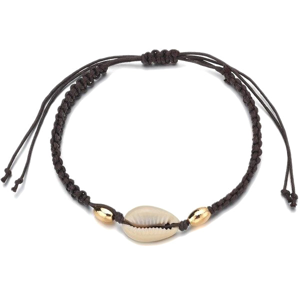 Brown macrame seashell ankle bracelet