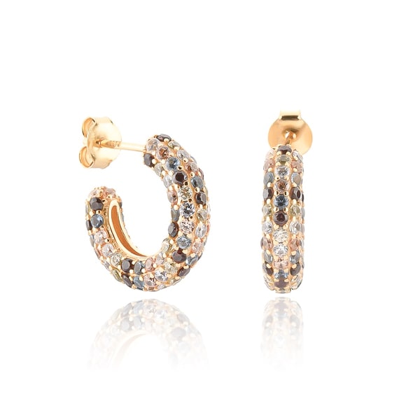 Chunky colorful cubic zirconia huggie hoop earrings