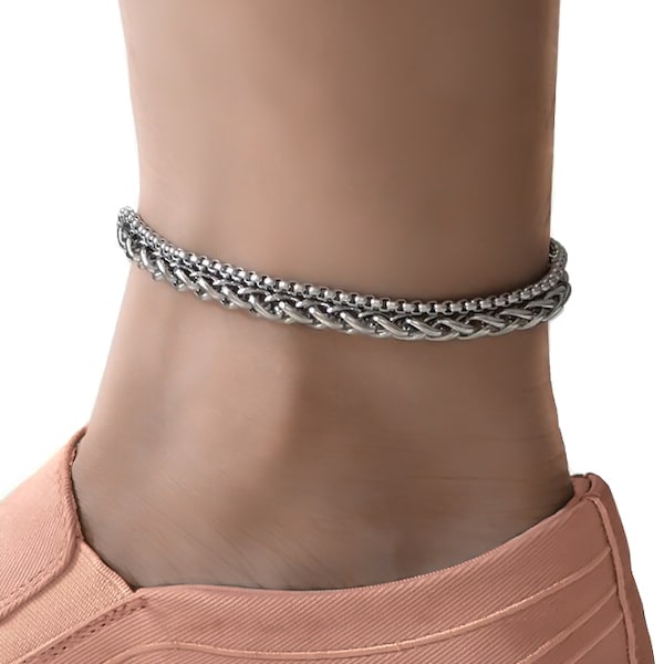 Stainless steel two-layer chain anklet