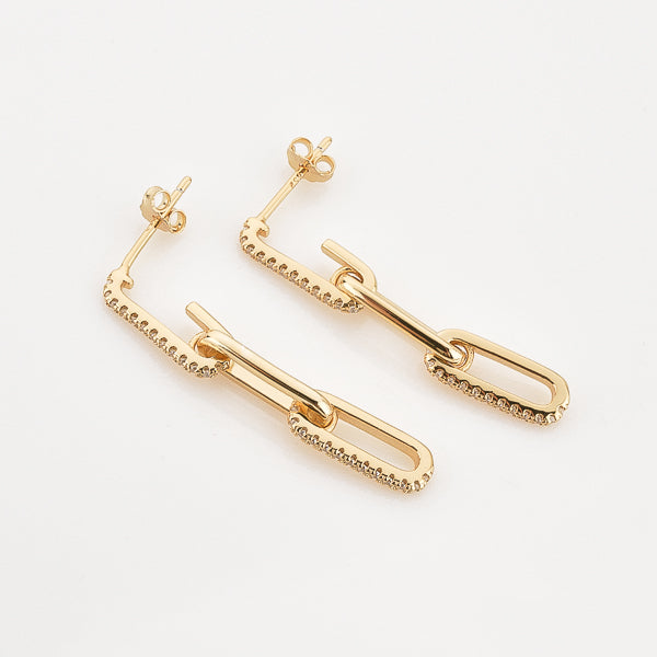 Chunky gold crystal link chain drop earrings