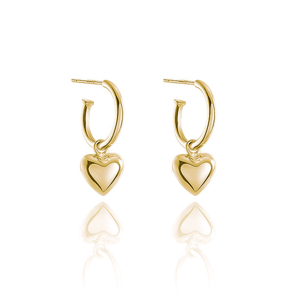 Chunky gold dangle heart hoop earrings