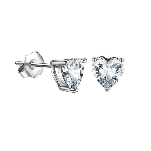 Clear white cubic zirconia heart stud earrings