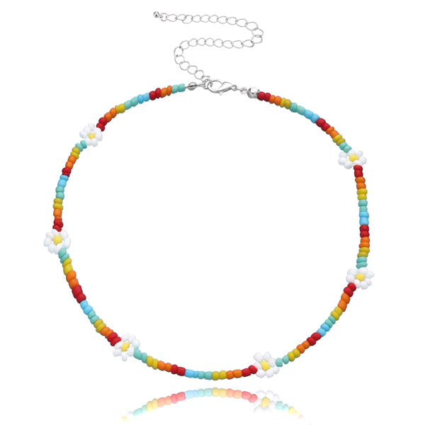 Colorful beaded flower choker necklace