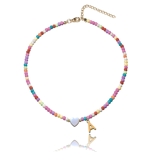Colorful beaded initial choker necklace