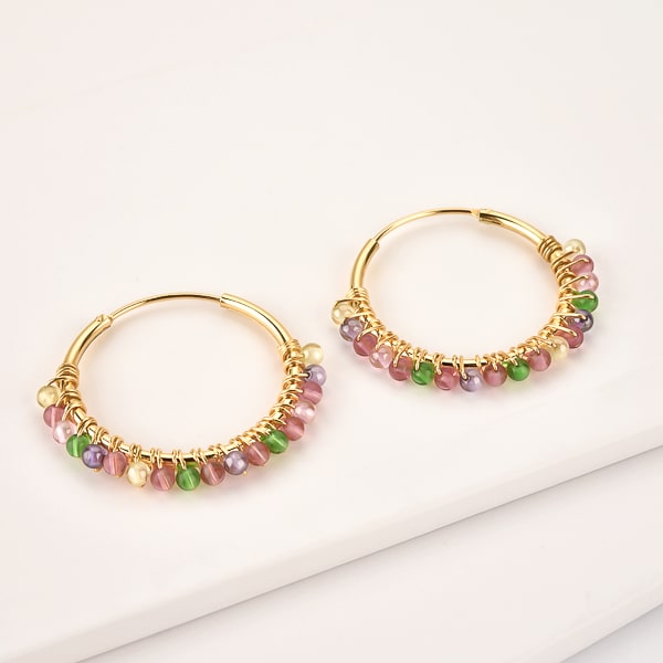 Colorful bead hoop earrings detail