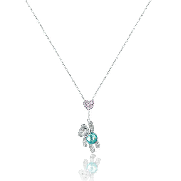 Crystal heart & teddy bear necklace