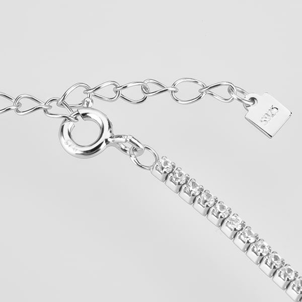 Details of the silver tennis choker necklace with white cubic zirconia stones