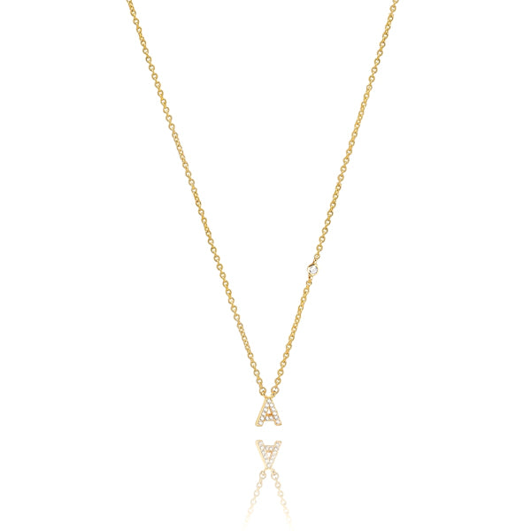 Dainty gold initial letter crystal necklace