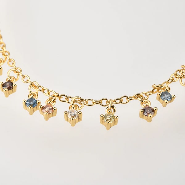 Gold colorful crystal charm bracelet details
