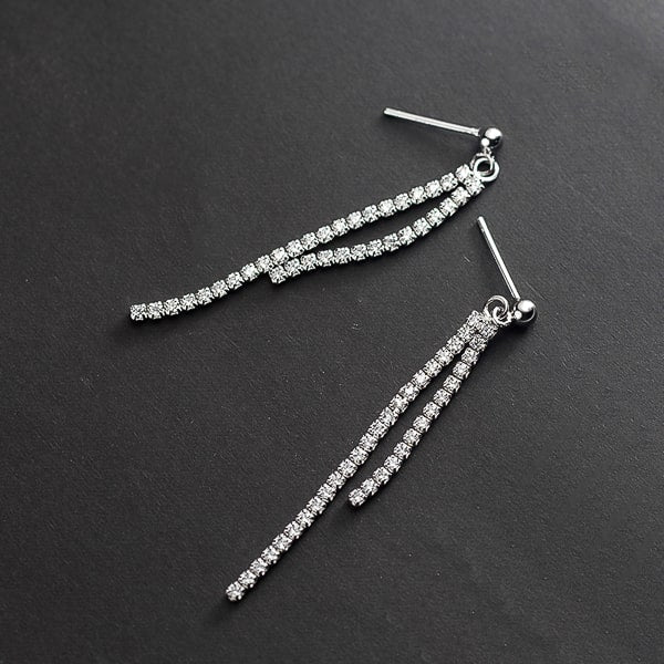 Double crystal drop chain earrings detail