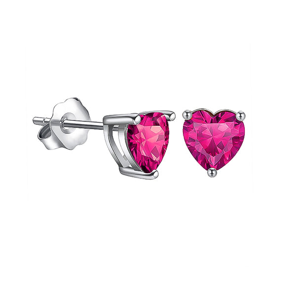 Fuchsia cubic zirconia heart stud earrings