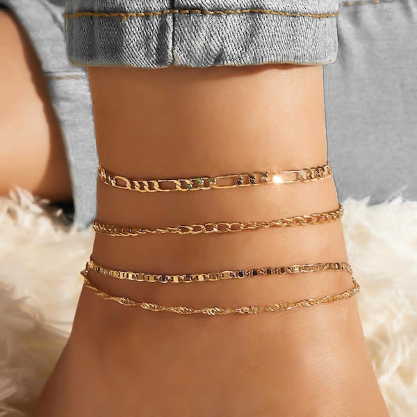 Gold anklet chain set