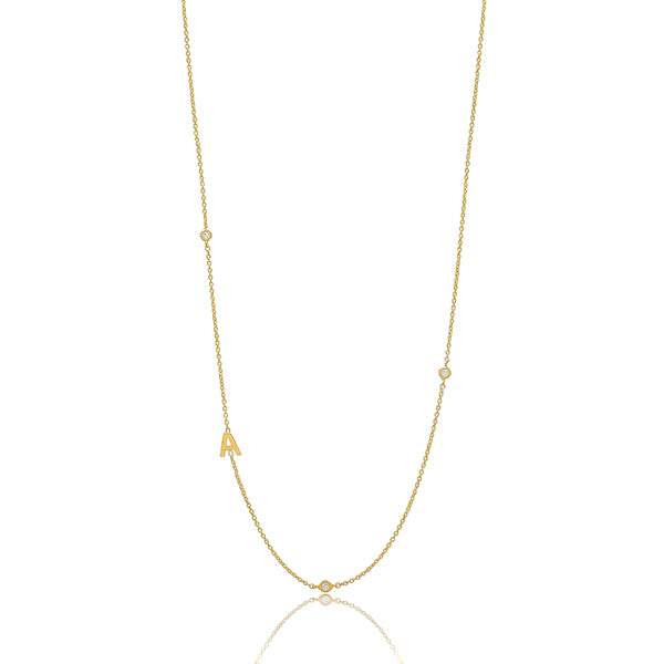 Gold asymmetrical initial letter chain necklace