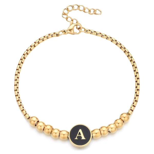 Gold beaded initial letter bracelet