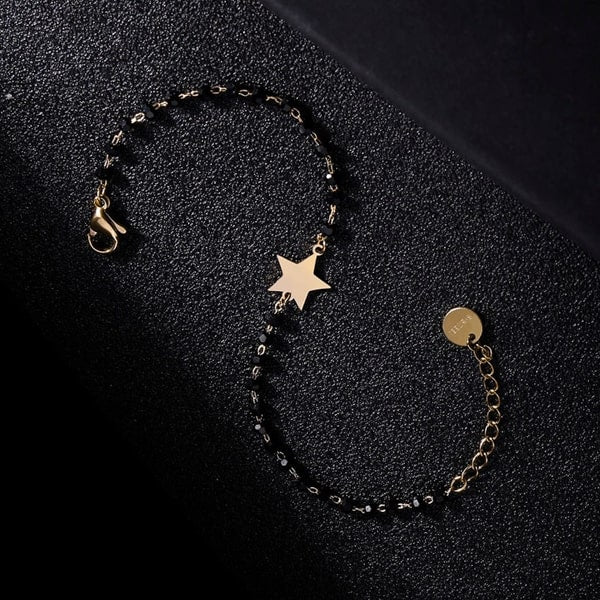Waterproof gold star bracelet made of stainless steel and black beads