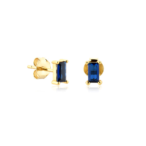 Gold and blue mini baguette cubic zirconia stud earrings