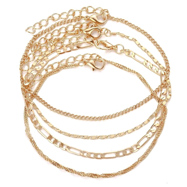 Gold ankle bracelet chain set
