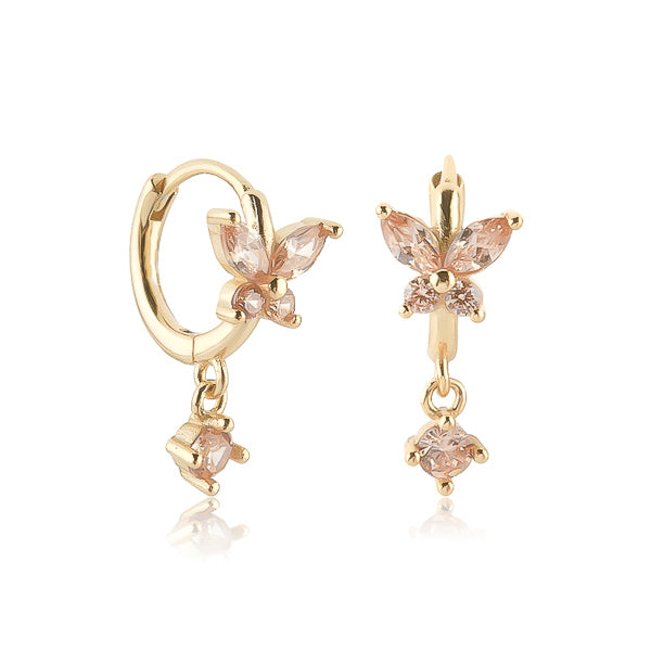 Gold and champagne crystal butterfly huggie hoop earrings