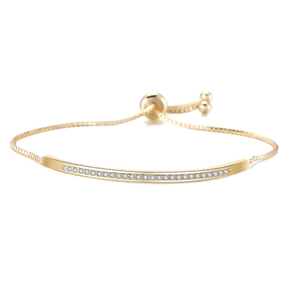 Gold crystal bar bolo bracelet