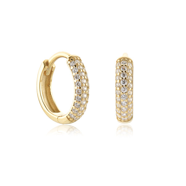 Small gold cubic zirconia pavé hoop earrings