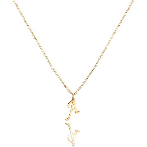 Gold necklace with cursive initial letter pendant