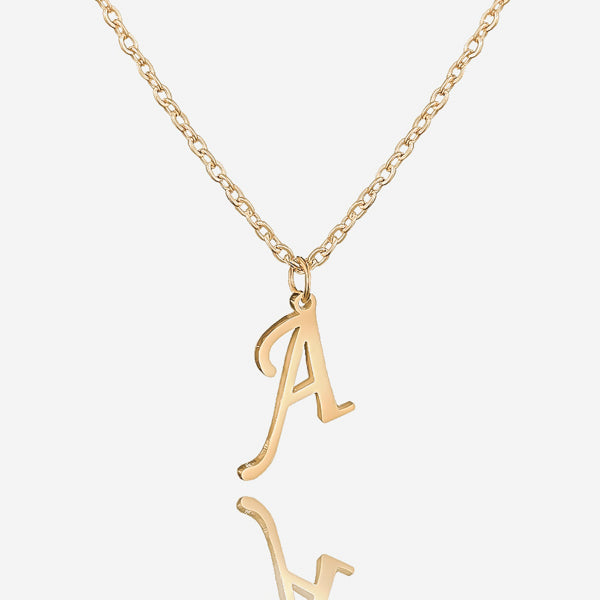 Gold cursive initial letter pendant necklace