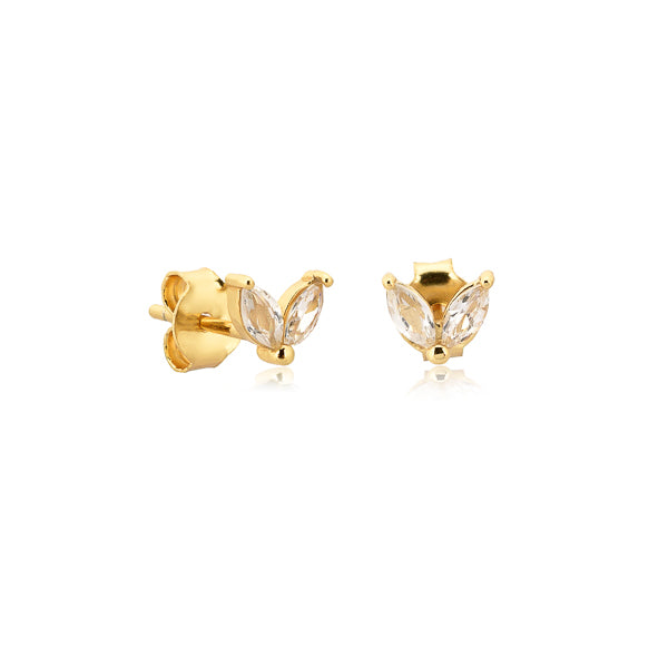 Gold double marquise cubic zirconia stud earrings