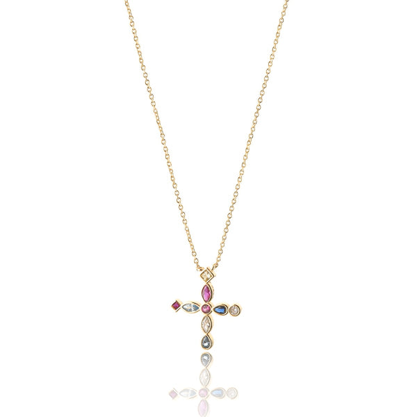Gold Greek crystal cross necklace