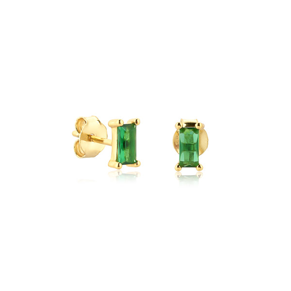 Gold and green mini baguette cubic zirconia stud earrings