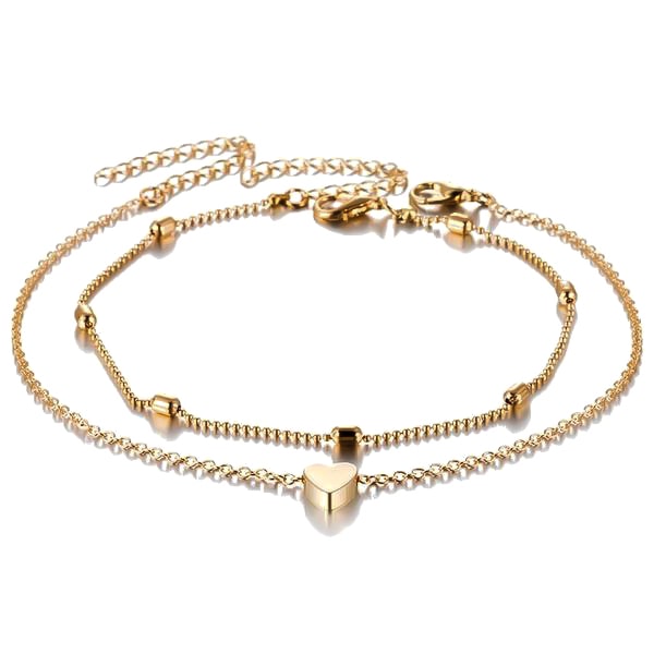 Gold heart anklet set