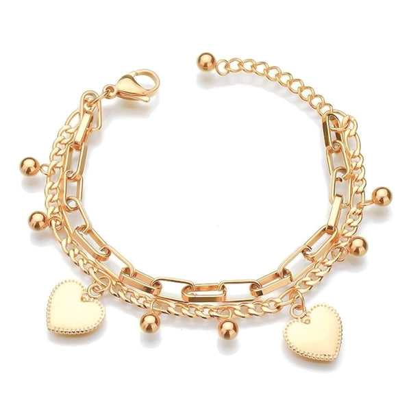 Gold layered heart charm bracelet