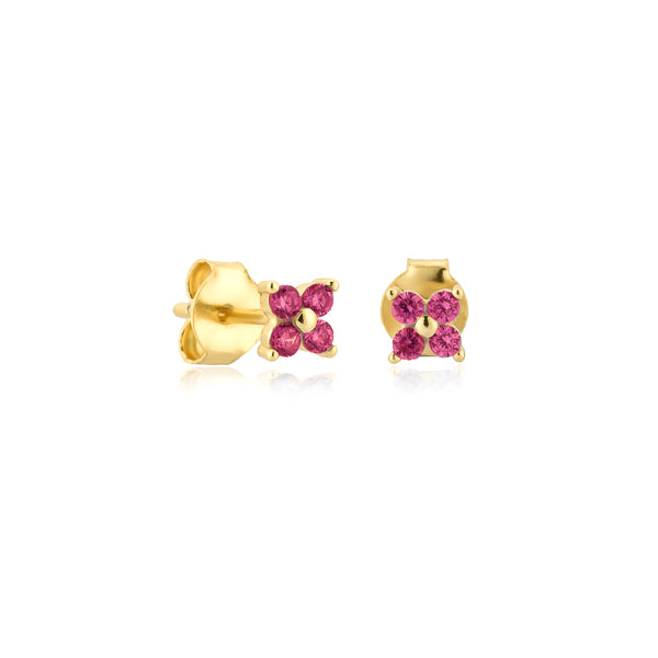 Gold and pink mini flower cubic zirconia stud earrings
