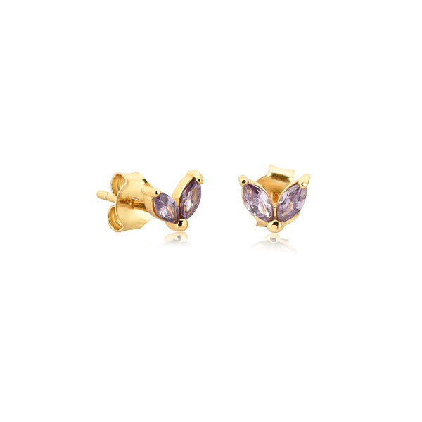 Gold and purple double marquise cubic zirconia stud earrings